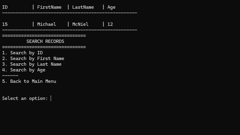 Search Records Example