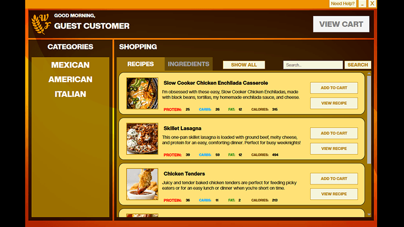WheatFree main menu