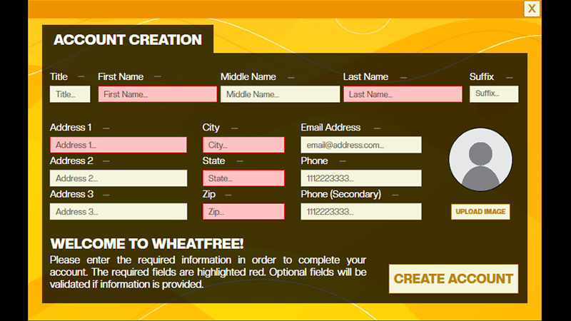 WheatFree account creation window